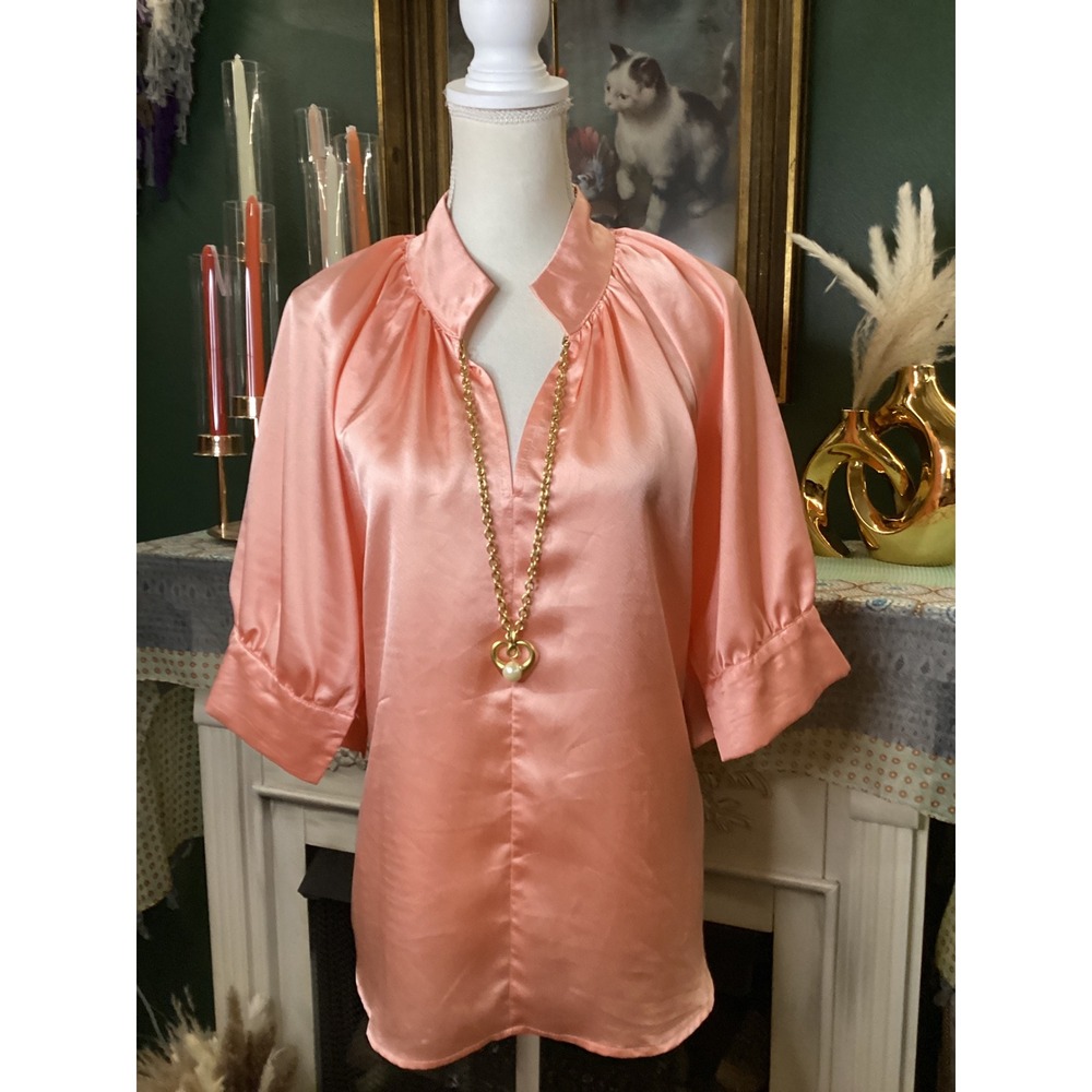 AnnieWear Los Angeles Peach Satin Split Neck Blouse Half Sleeve AT1061 Large